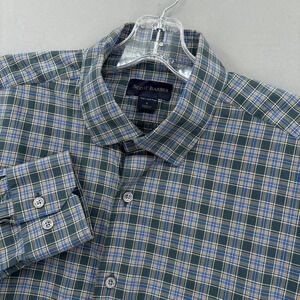 Scott Barber Shirt Mens Large Gray‎ Blue Plaid 100% Cotton Button Up Long Sleeve